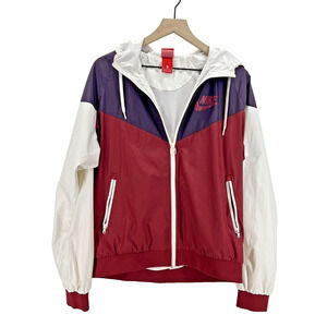 Nike Windrunner Windbreaker Jacket Youth XL Red White Hooded Color Block